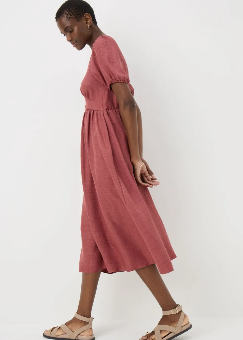 Raspberry Button Midi Tea Dress