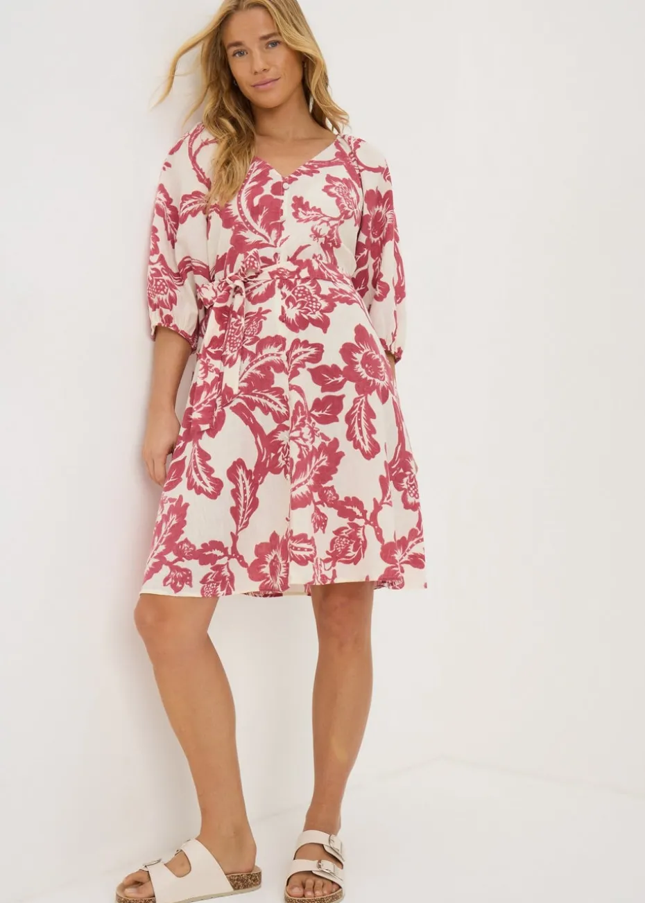Raspberry Floral Belted Mini Tea Dress