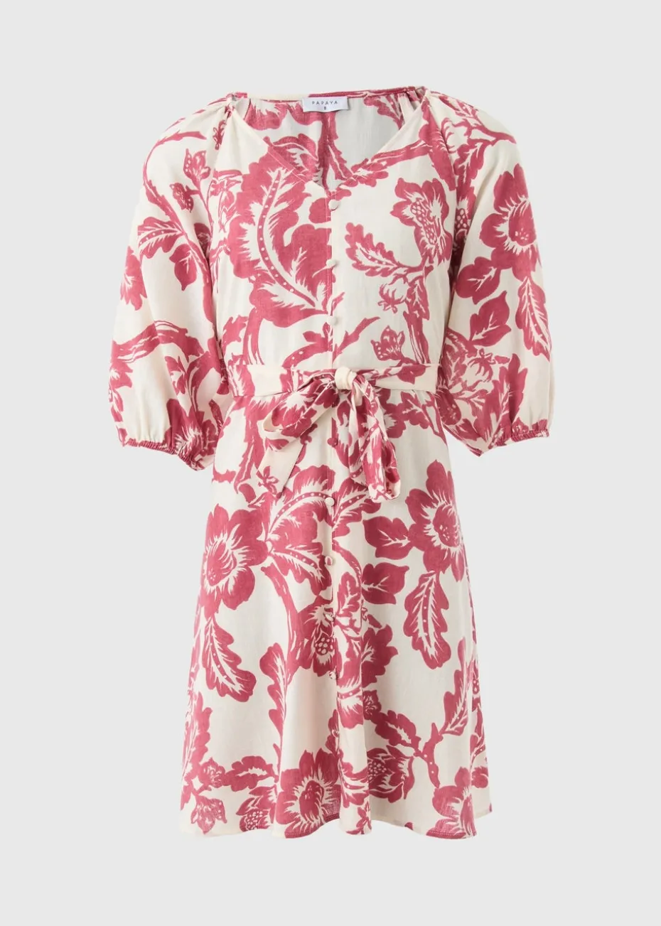 Raspberry Floral Belted Mini Tea Dress