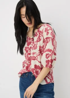 Raspberry Floral V-Neck Tea Top