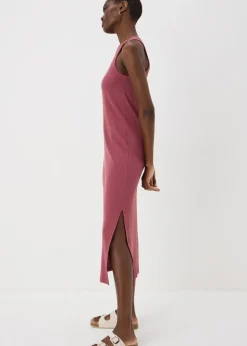 Raspberry Racer Back Ribbed Midi Dress