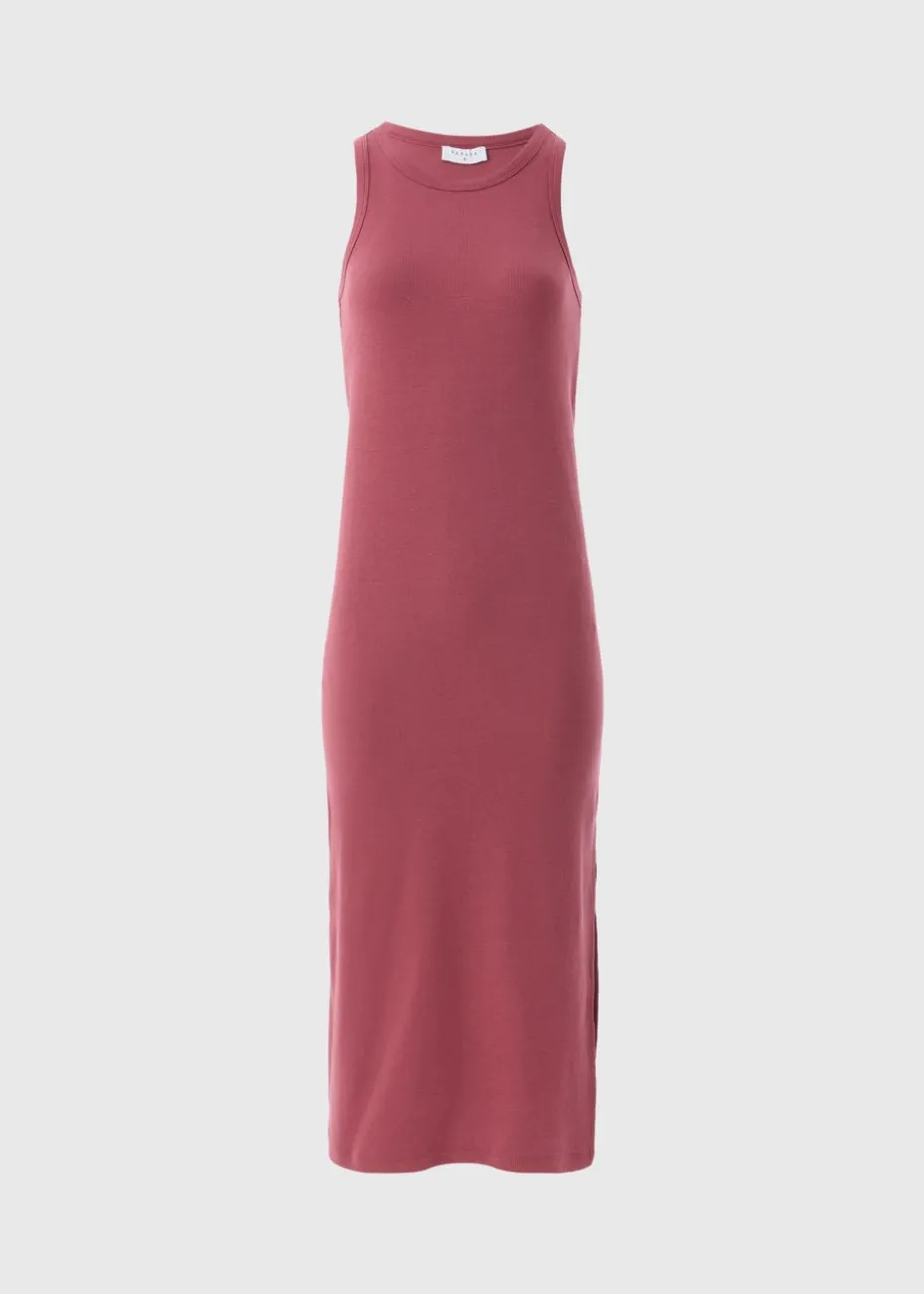 Raspberry Racer Back Ribbed Midi Dress