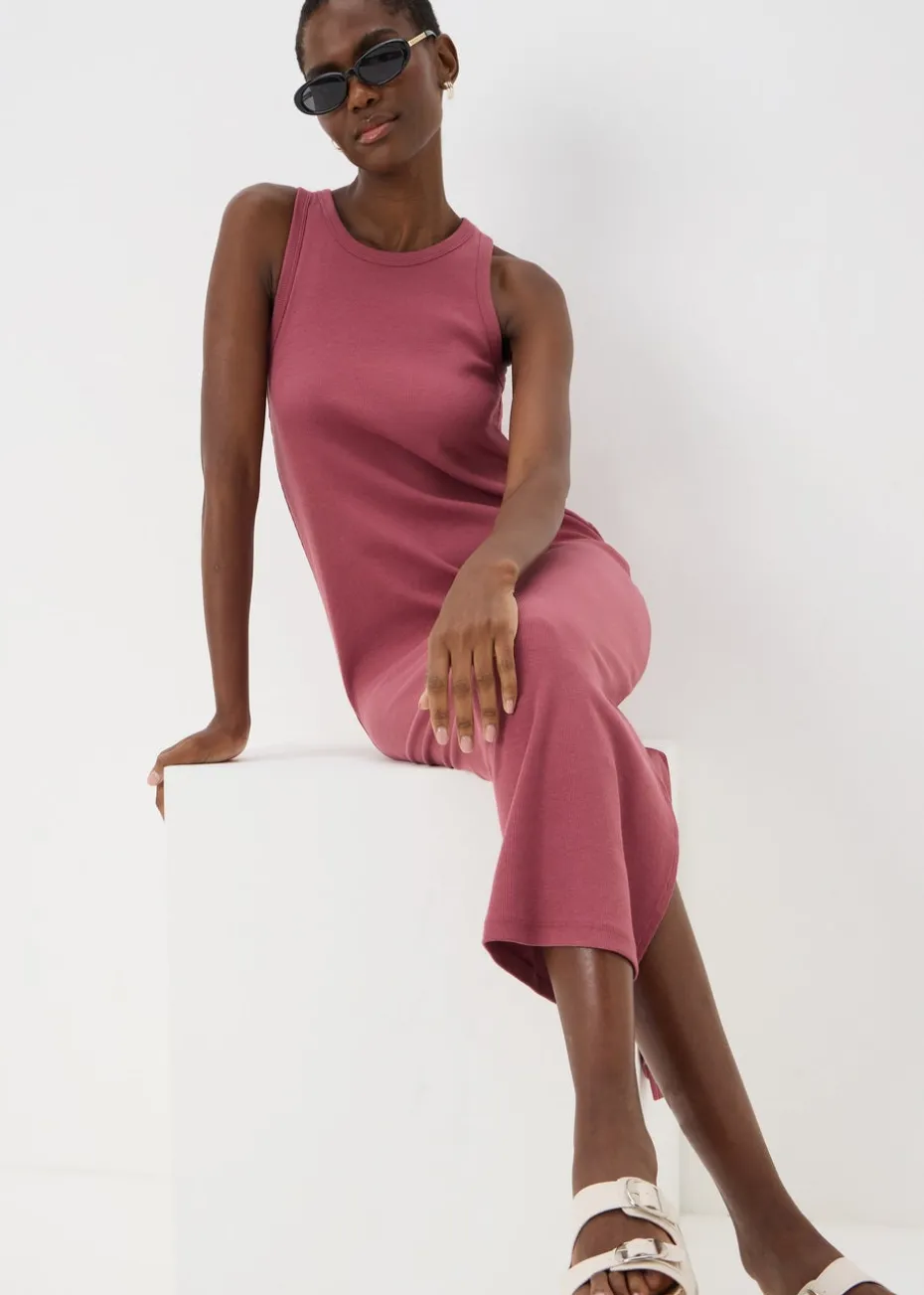 Raspberry Racer Back Ribbed Midi Dress