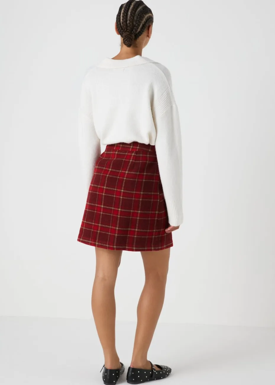 Red Check A Line Skirt