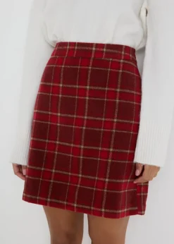 Red Check A Line Skirt