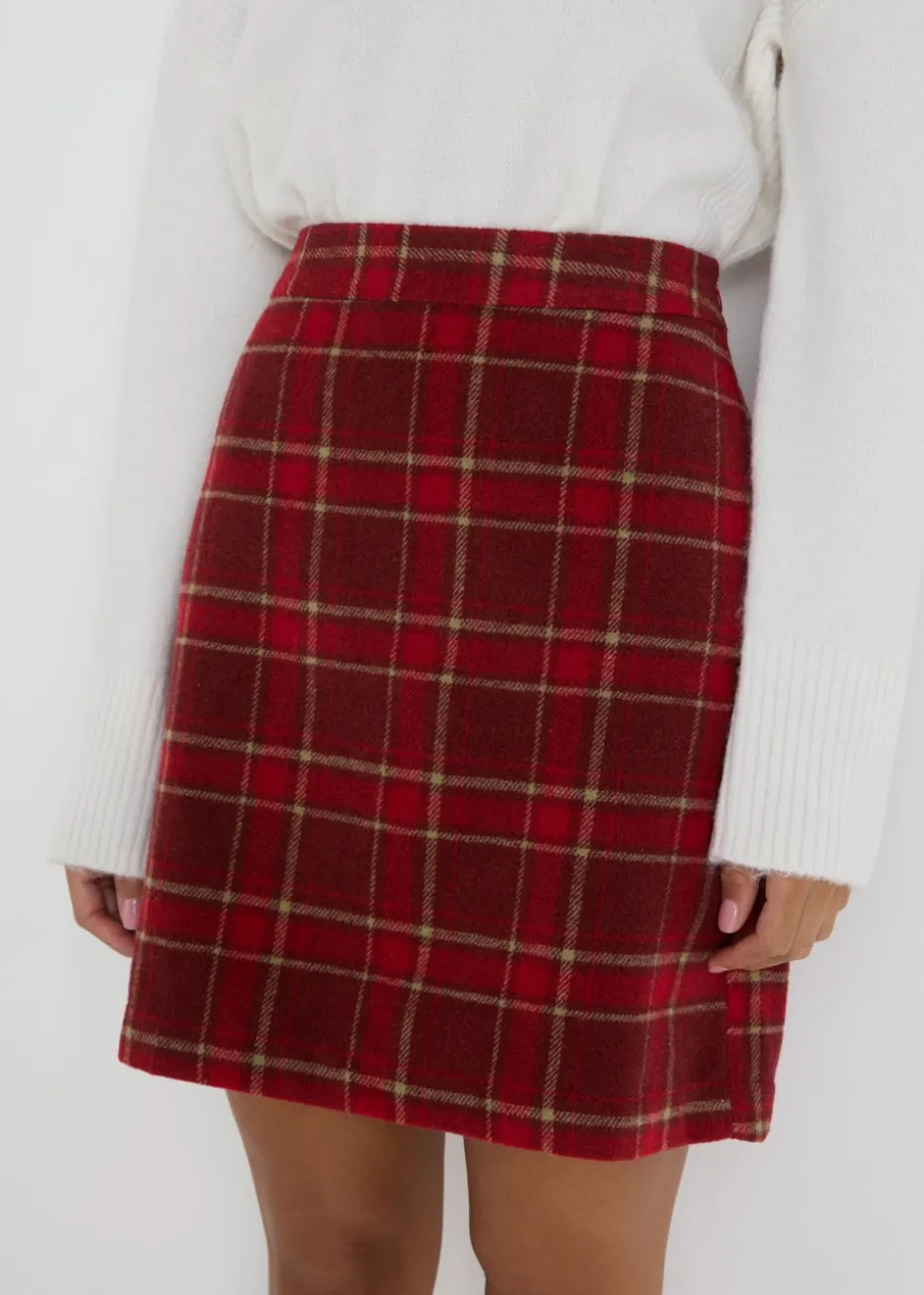 Red Check A Line Skirt