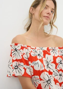 Red Floral Bardot Mini Dress