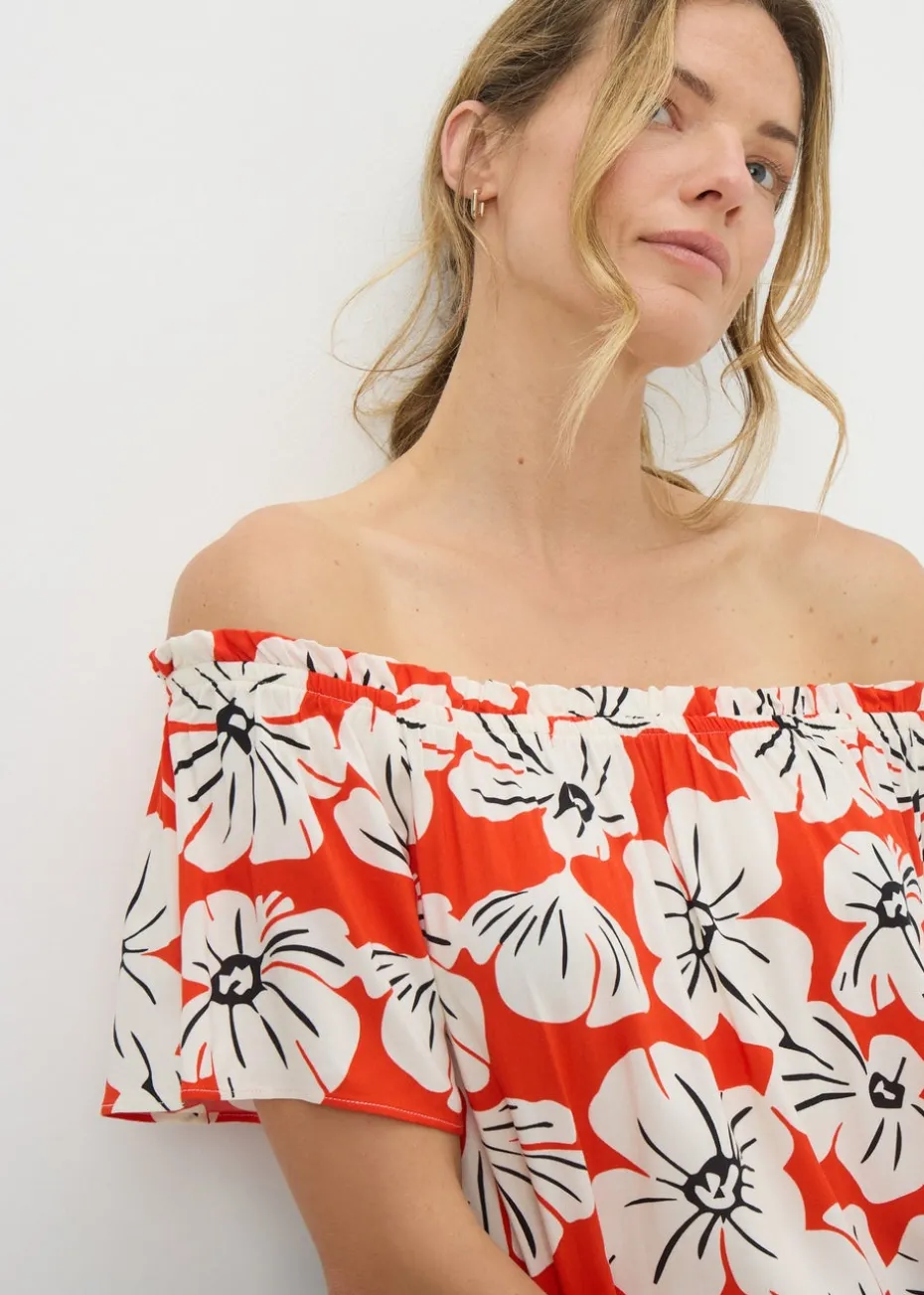 Red Floral Bardot Mini Dress