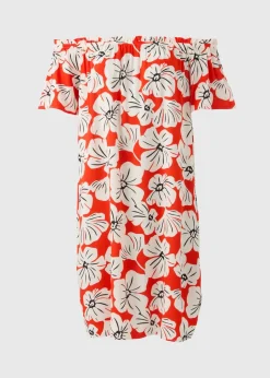 Red Floral Bardot Mini Dress