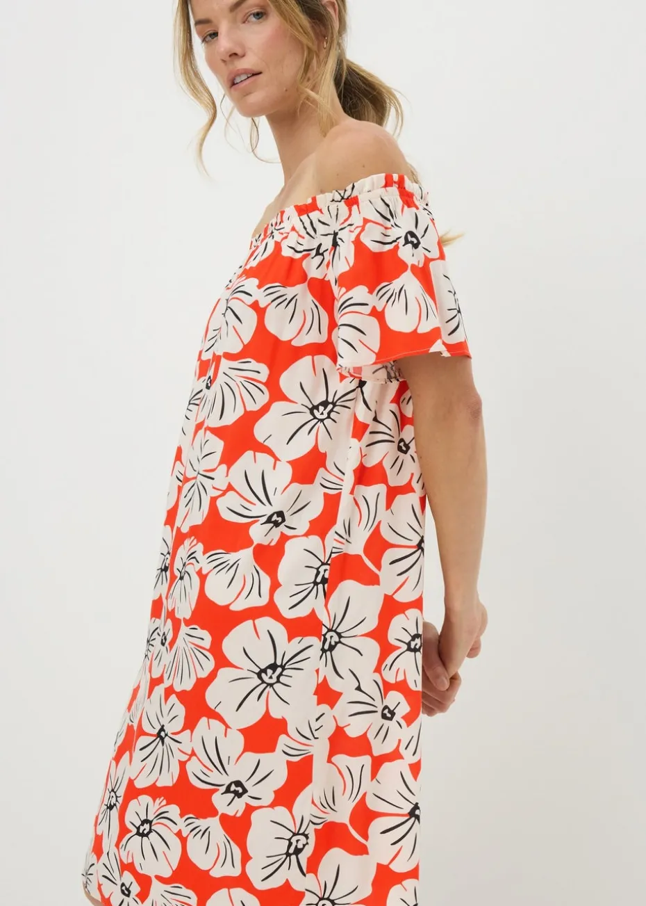 Red Floral Bardot Mini Dress