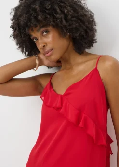 Red Frill Strappy Midi Dress