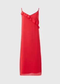 Red Frill Strappy Midi Dress