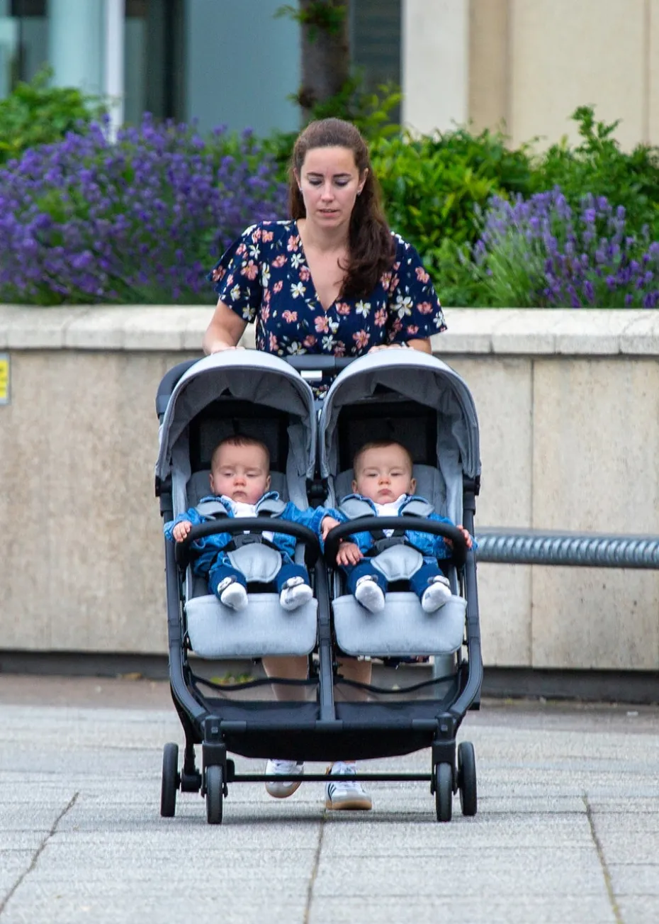 Red Kite Push Me Double Twin Stroller Stone Grey (107cm x 74cm x 88cm)