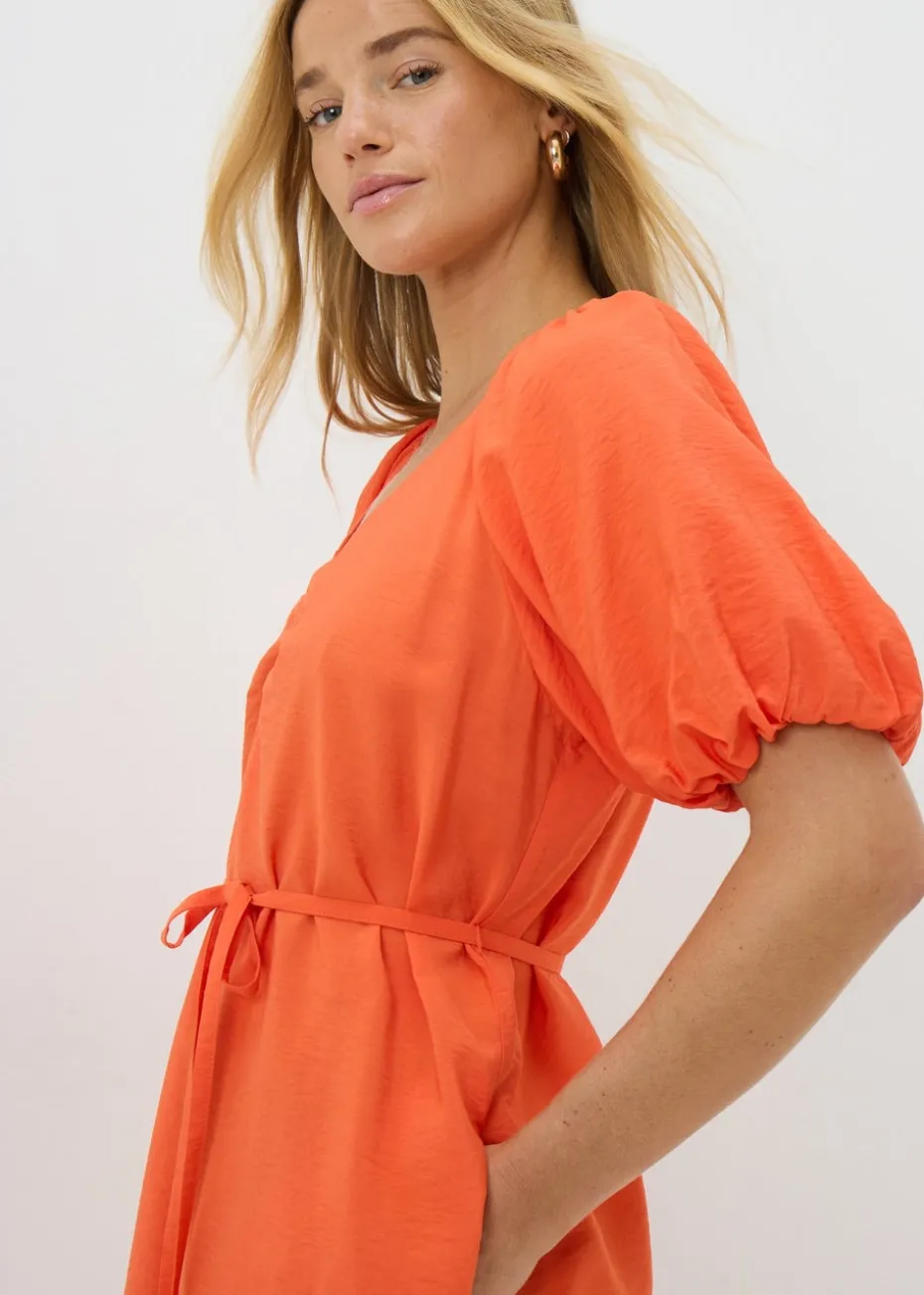 Red Puff Sleeve Mini Dress