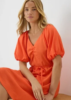 Red Puff Sleeve Mini Dress