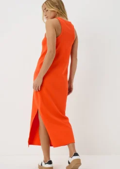 Red Racer Back Ribbed Midi Dress