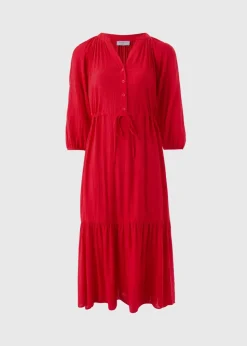 Red Raglan Midi Shirt Dress