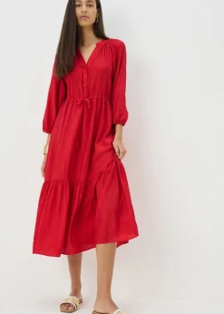 Red Raglan Midi Shirt Dress