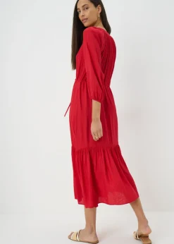 Red Raglan Midi Shirt Dress