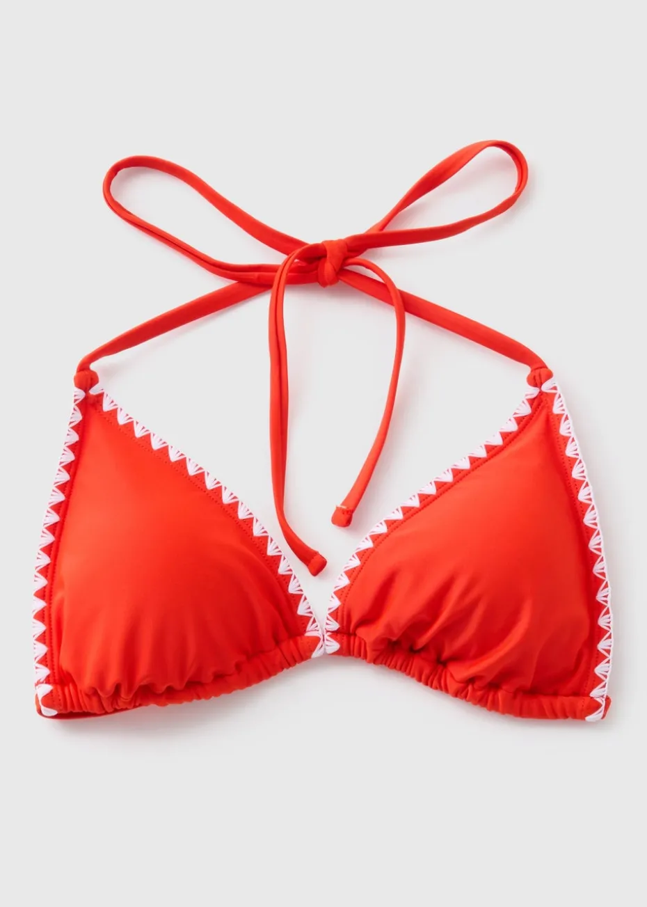 Red Stitch Triangle Bikini Top