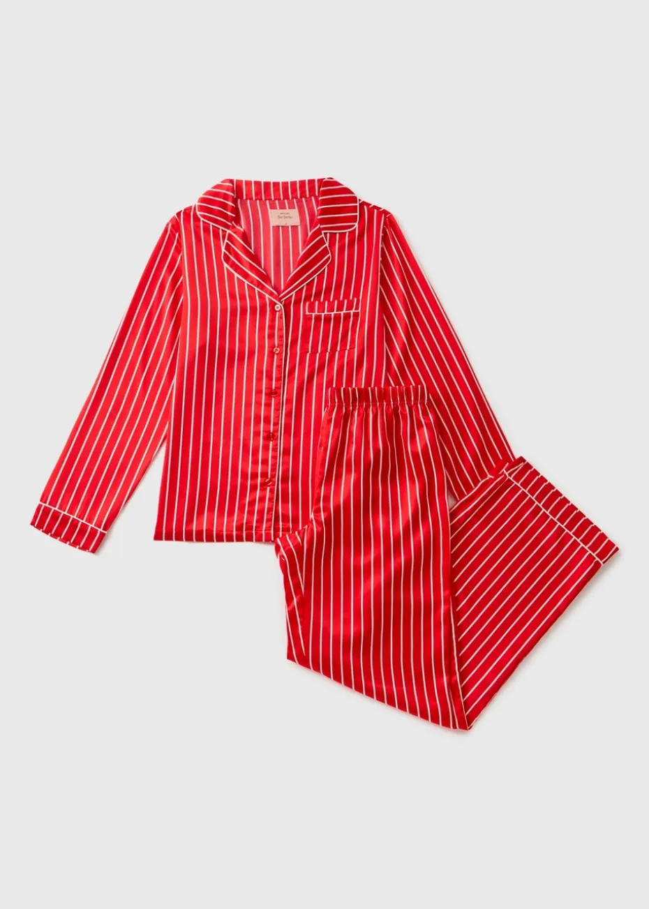 Red Stripe Satin Pyjama Set