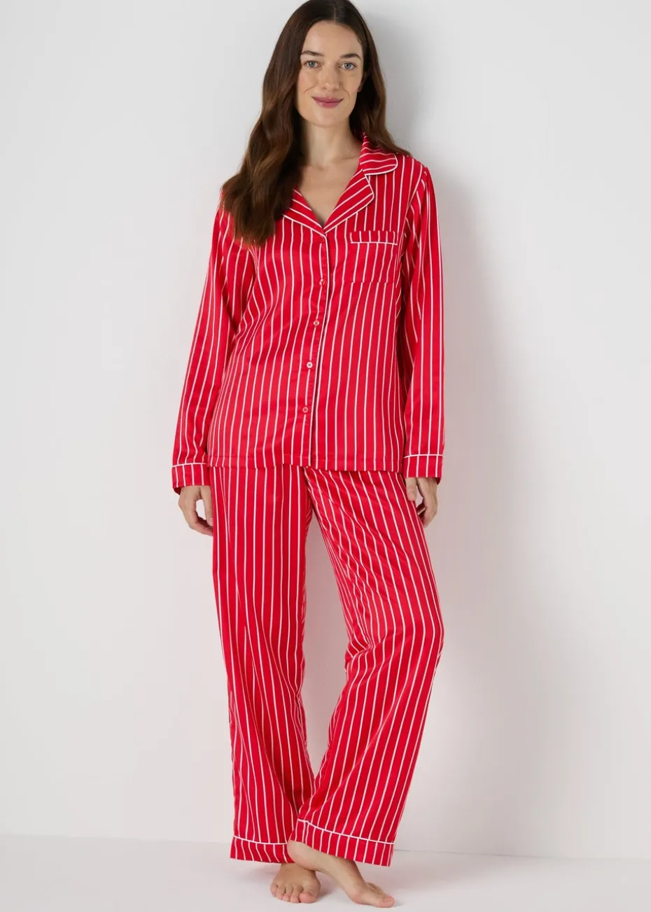 Red Stripe Satin Pyjama Set