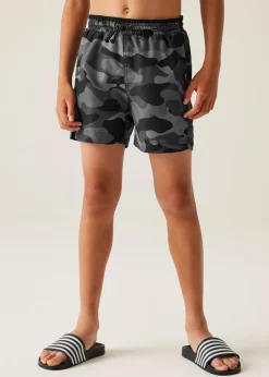Regatta Grey Black Camo Kids Skander III Swim Shorts (3- 16 Yrs)