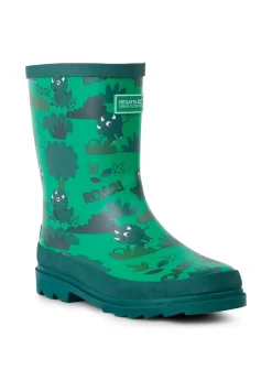 Regatta Stompy the Dinosaur Green Kids' Mudplay Junior II Waterproof Wellies