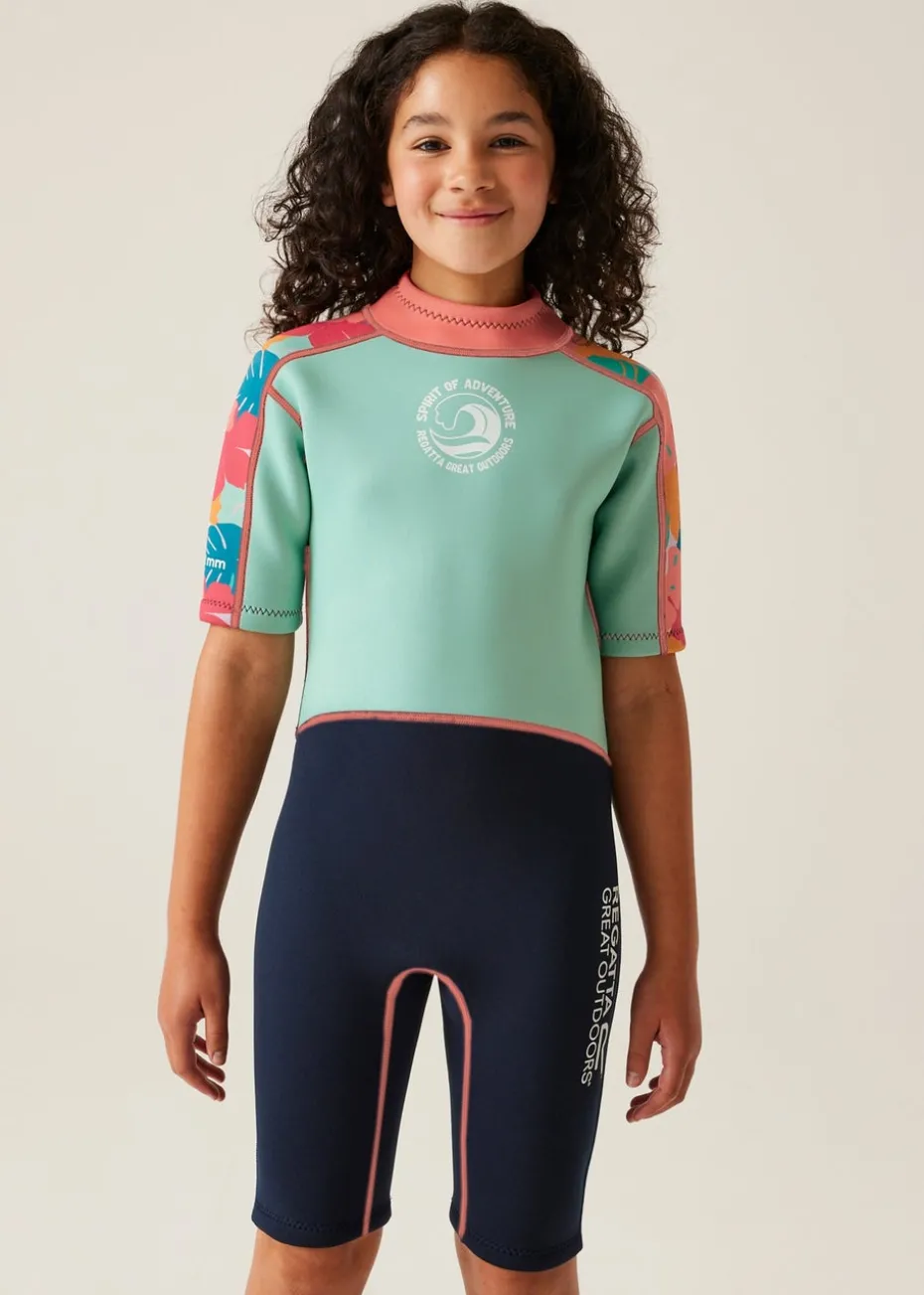 Regatta Tropical Leaf Blue Navy Kids' Junior Lightweight Wetsuit
