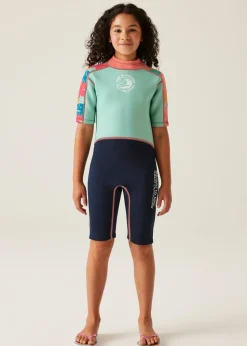 Regatta Tropical Leaf Blue Navy Kids' Junior Lightweight Wetsuit