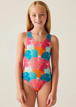Regatta Tropical Leaf Print Kids Katrisse Swimsuit (3- 16 Yrs)
