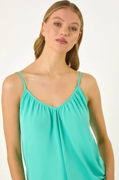 Roman Aqua Gathered V Neck Stretch Vest Top