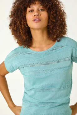 Roman Aqua Shimmer Textured Top
