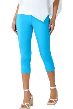 Roman Aquamarine Cropped Stretch Trouser Capri Summer Leggings 3/4 Pedal Pushers