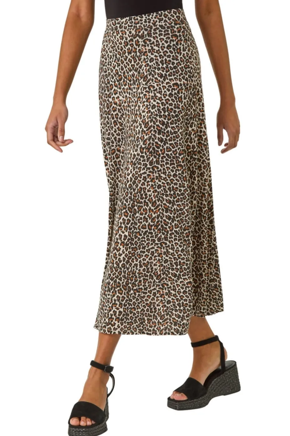 Roman Beige Animal Print Stretch Pencil Skirt