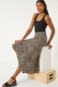 Roman Beige Animal Print Stretch Pencil Skirt