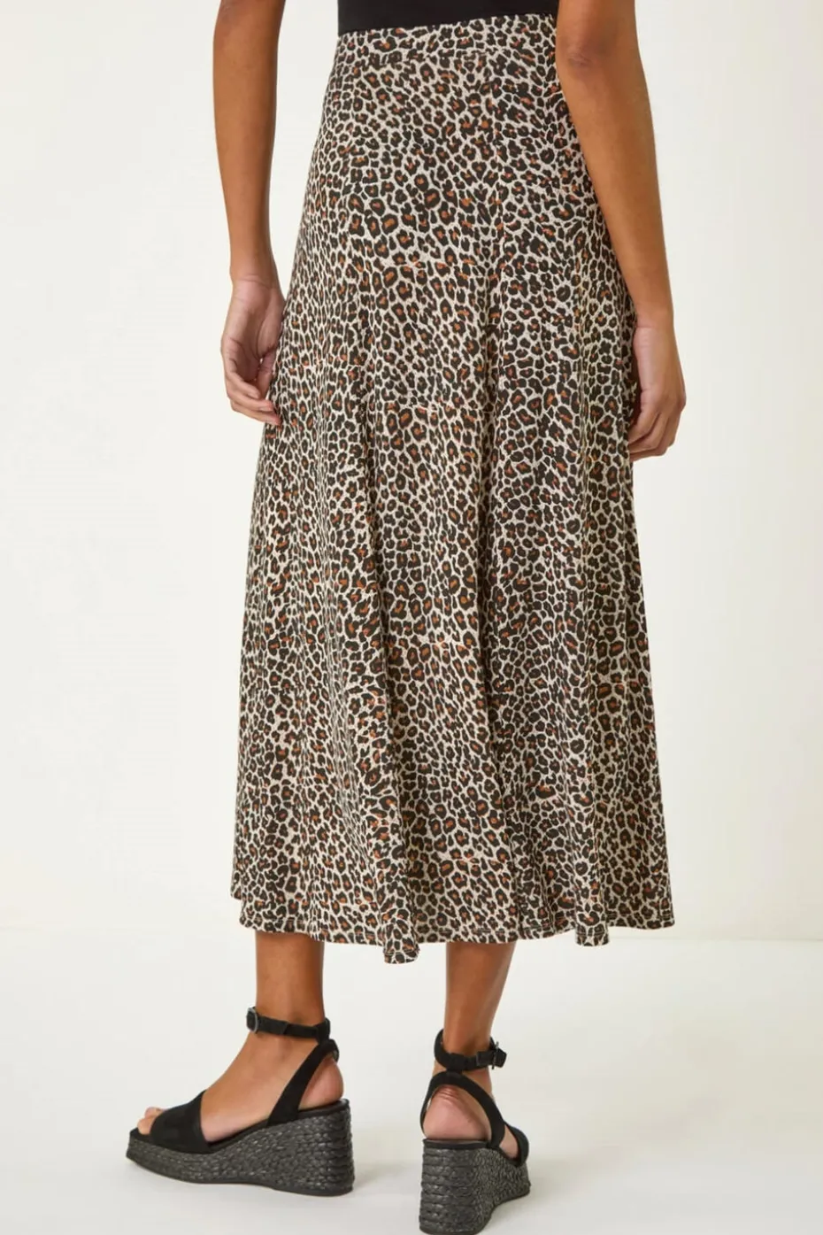 Roman Beige Animal Print Stretch Pencil Skirt