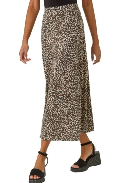 Roman Beige Animal Print Stretch Pencil Skirt
