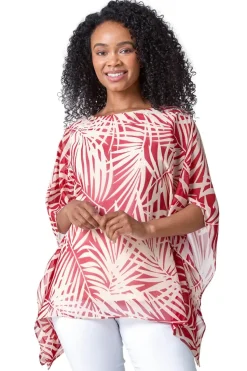 Roman Beige Petite Leaf Print Overlay Top