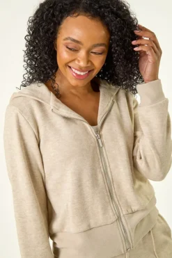 Roman Beige Petite Zip Up Knit Hooded Jacket