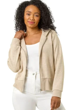 Roman Beige Petite Zip Up Knit Hooded Jacket