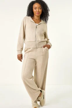 Roman Beige Petite Zip Up Knit Hooded Jacket