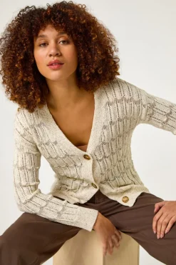 Roman Beige Stitch Detail Button Through Knit Cardigan