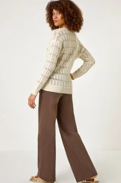 Roman Beige Stitch Detail Button Through Knit Cardigan