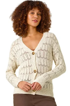 Roman Beige Stitch Detail Button Through Knit Cardigan