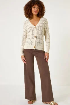 Roman Beige Stitch Detail Button Through Knit Cardigan