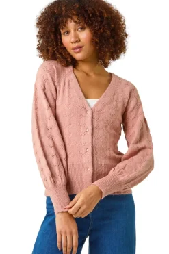 Roman Biscuit Pointelle Detail Knit Cardigan