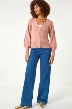 Roman Biscuit Pointelle Detail Knit Cardigan