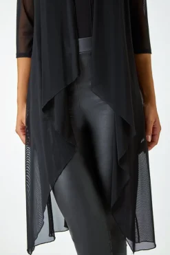 Roman Black 3/4 Sleeve Mesh Longline Kimono
