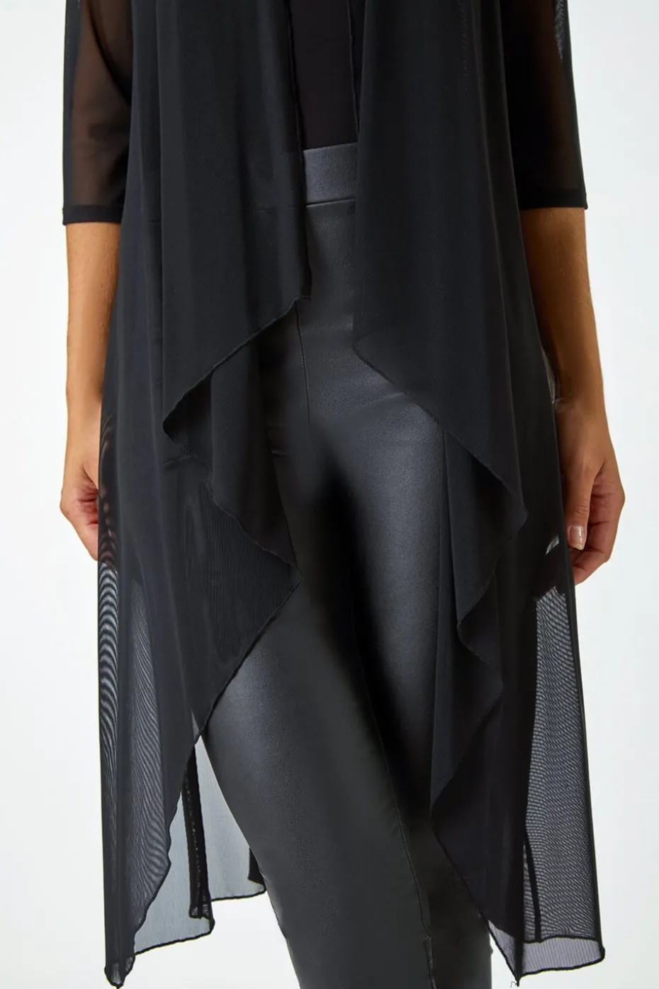 Roman Black 3/4 Sleeve Mesh Longline Kimono